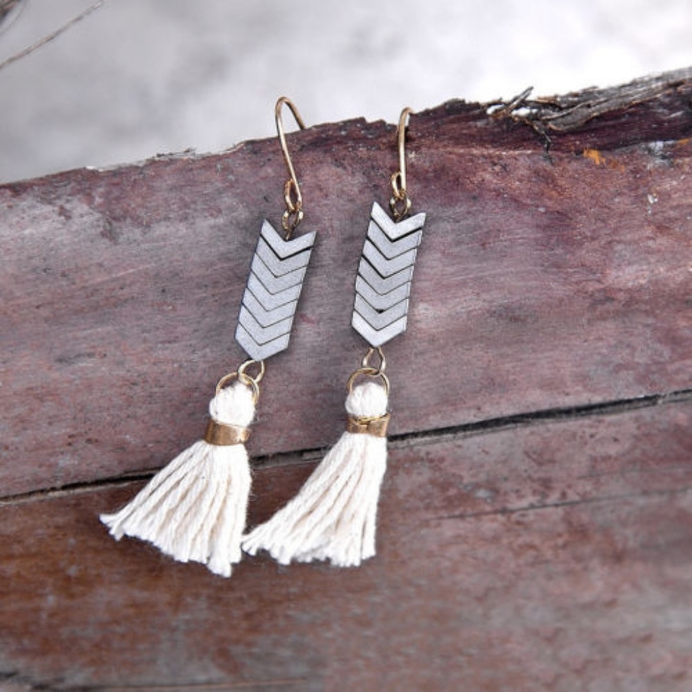 Grey Boho Fringe Earrings